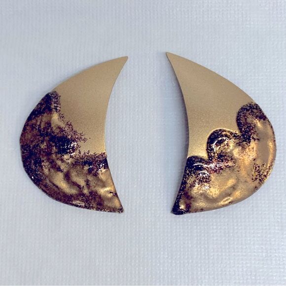 Vintage Modernist Copper Clip On Earrings 2” Gorgeous - Picture 1 of 6